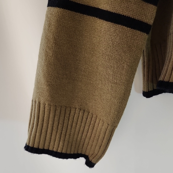 Olive and Navy Striped Women's Mockneck Sweater - Picture 3 of 5